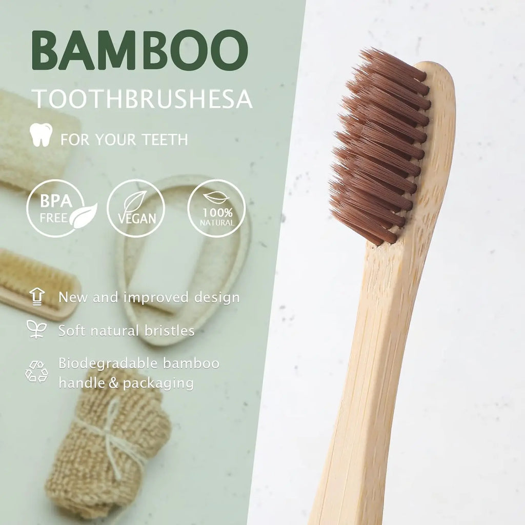 100 Pcs Biodegradable Eco-Friendly Natural Bamboo Charcoal Toothbrushes Soft Bristle Travel Wooden Manual Toothbrush Laser LOGO