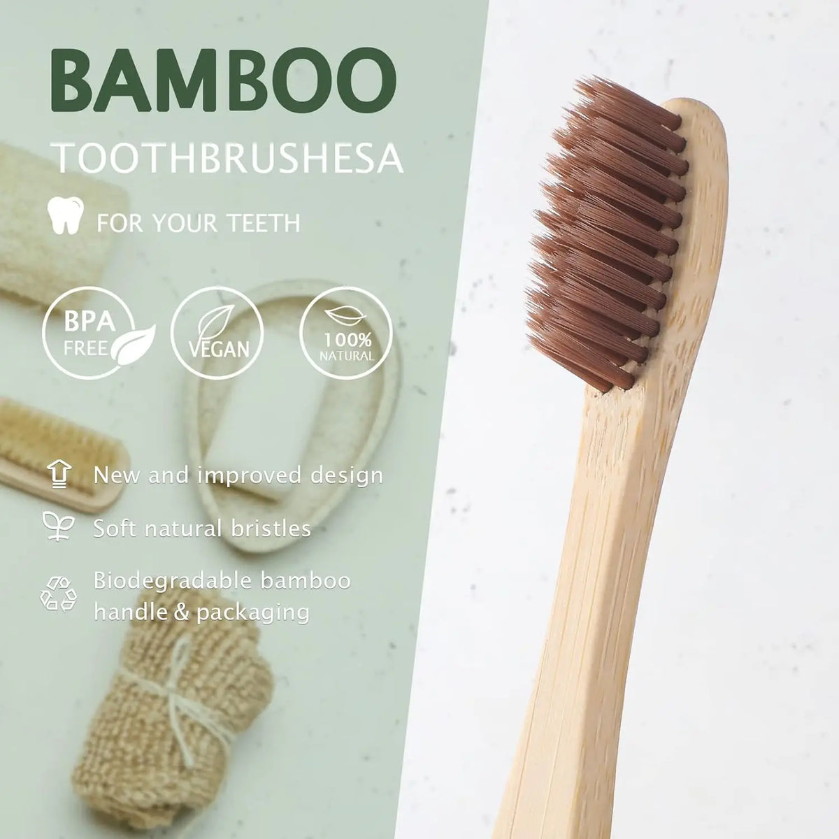 100 Pcs Biodegradable Eco-Friendly Natural Bamboo Charcoal Toothbrushes Soft Bristle Travel Wooden Manual Toothbrush Laser LOGO