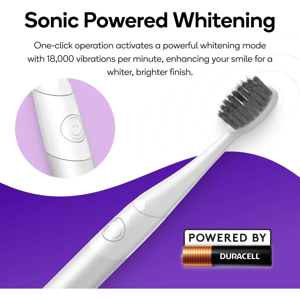 Toothbrush (Red) | Sonic Powered Teeth Whitening | Super-Soft Bristles | 18000 VPM | 2 Minute Timer | Aluminum Handle | Replaceable Brush Head | Compact Size | with AAA Battery