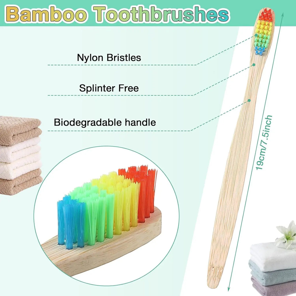 100 Pcs Biodegradable Eco-Friendly Natural Bamboo Charcoal Toothbrushes Soft Bristle Travel Wooden Manual Toothbrush Laser LOGO